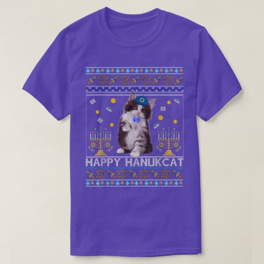 Funny Happy Hanukcat Ugly Hanukkah Maine Coon Cat T-shirt (Design voorkant)