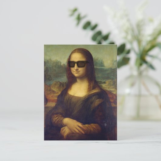 Funny Happy Hipster Mona Lisa in Shades Briefkaart (Staand voorkant)