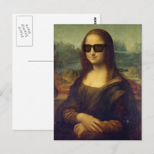 Funny Happy Hipster Mona Lisa in Shades Briefkaart (Voorkant / Achterkant)