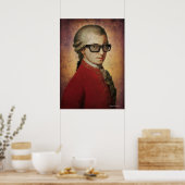 Funny Happy Hipster Mozart klassieke muziek Poster (Keuken)