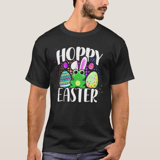 Funny Happy Hoppy Easter Cute Frog Bunny Ears T-shirt (Voorkant)