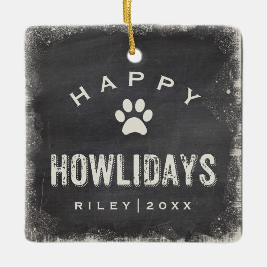 Funny Happy Howlidays Dog Photo and Name Custom Keramisch Ornament (Voorkant)