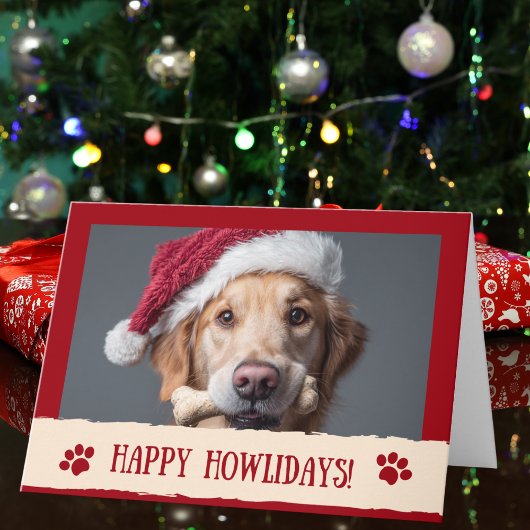 Funny Happy Howlidays! Dog Santa Hat Photo Custom  Kaart