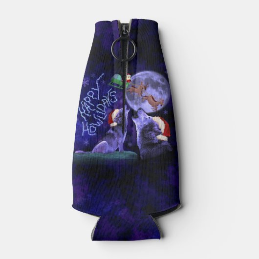 Funny Happy Howlidays Kerstmis Wolf Pun Flesjeskoeler (Achterkant)