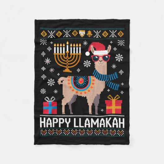 Funny Happy Llamakah Llama With Menorah Fleece Deken (Voorkant)