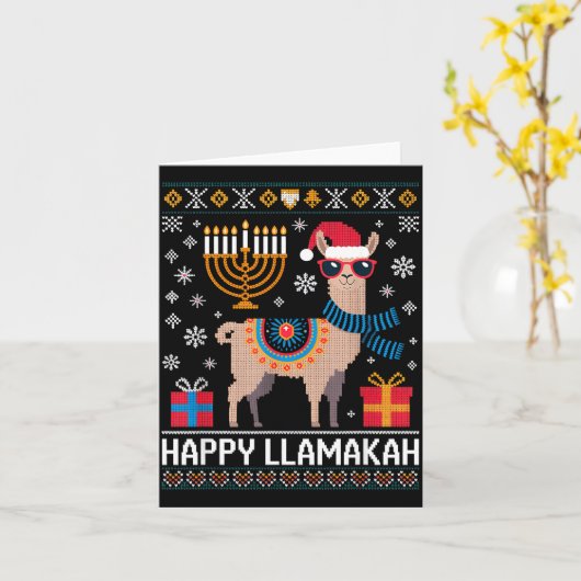 Funny Happy Llamakah Llama With Menorah Kaart (Gele Bloem)
