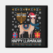 Funny Happy Llamakah Llama With Menorah  Magneet (Voorkant)