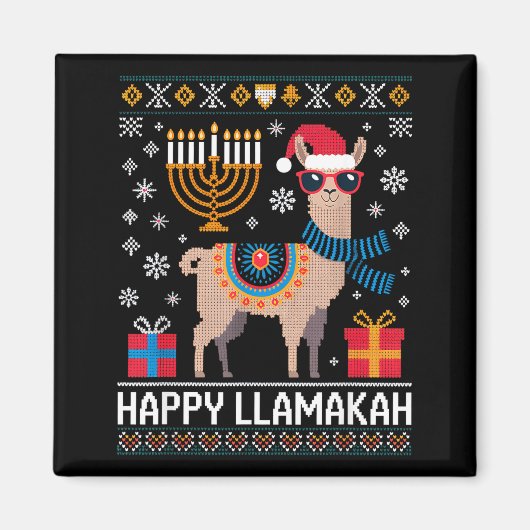 Funny Happy Llamakah Llama With Menorah Magneet (Voorkant)