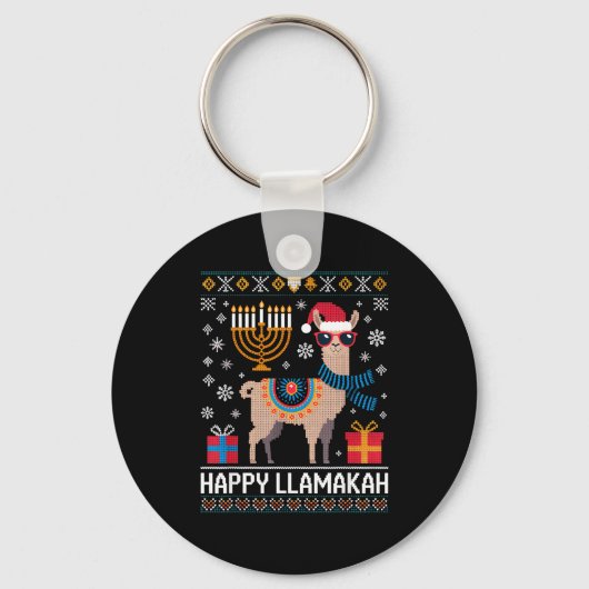Funny Happy Llamakah Llama With Menorah  Sleutelhanger (Voorkant)