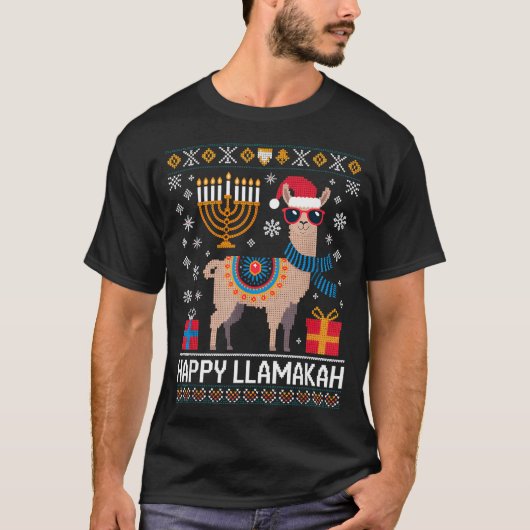 Funny Happy Llamakah Llama With Menorah T-shirt (Voorkant)