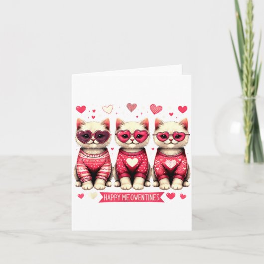 Funny Happy Meowentines Cute Valentine Cats Love C Kaart (Voorkant)