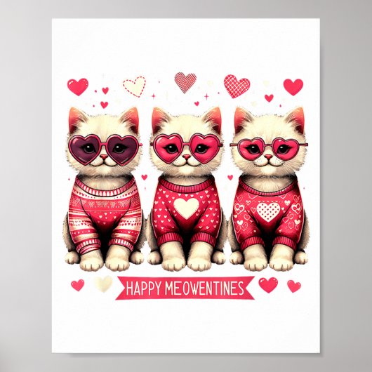 Funny Happy Meowentines Cute Valentine Cats Love C Poster (Voorkant)