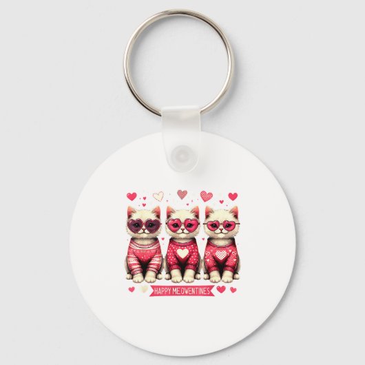 Funny Happy Meowentines Cute Valentine Cats Love C Sleutelhanger (Voorkant)