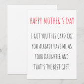 Funny Happy-Moederdag-kaart van dochter Feestdagenkaart (Voorkant / Achterkant)