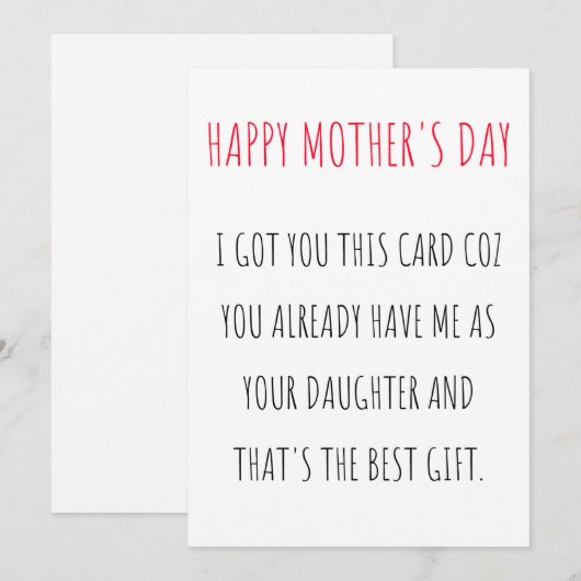 Funny Happy-Moederdag-kaart van dochter Feestdagenkaart (Voorkant / Achterkant)