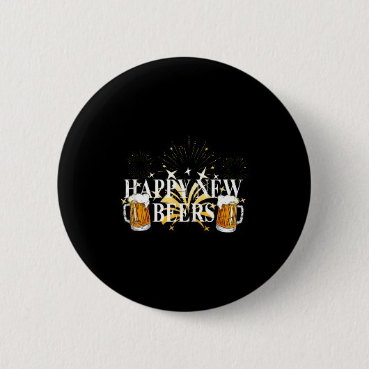 Funny Happy New Beers Drinking 2021 Nye Party Happ Ronde Button 5,7 Cm (Voorkant)