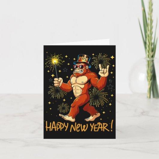 Funny Happy New Year 2026 Bigfoot Lovers New Years Kaart (Voorkant)