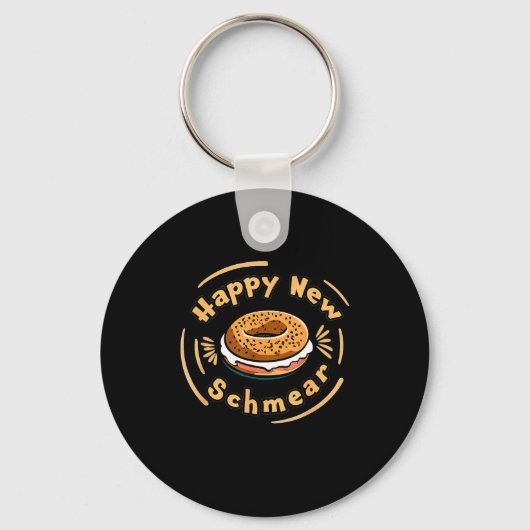 Funny Happy New Year Bagel &amp; Schmear Jewish Br Sleutelhanger (Voorkant)