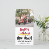 Funny Happy Nieuwjaar Strikethrough Foto Feestdagenkaart (Staand voorkant)
