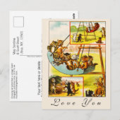 Funny Happy Retro Cats Kittens Spelen Liefde U Briefkaart (Voorkant / Achterkant)