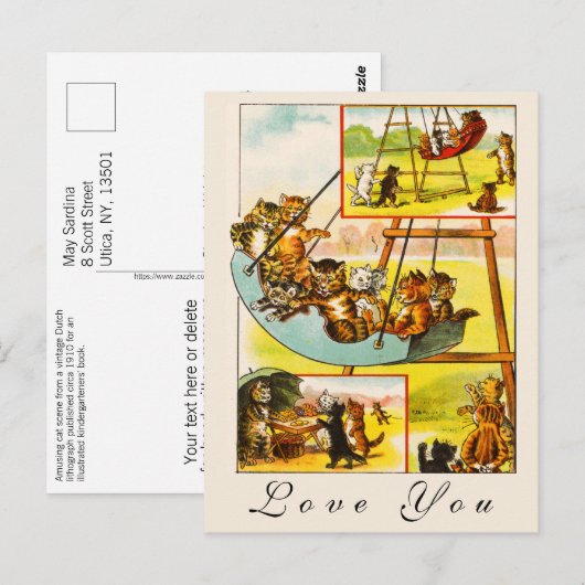 Funny Happy Retro Cats Kittens Spelen Liefde U Briefkaart (Voorkant / Achterkant)
