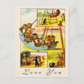 Funny Happy Retro Cats Kittens Spelen Liefde U Briefkaart (Voorkant)