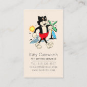 Funny Happy Retro Tropical Cartoon Cat Visitekaartje (Achterkant)