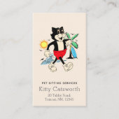 Funny Happy Retro Tropical Cartoon Cat Visitekaartje (Voorkant)