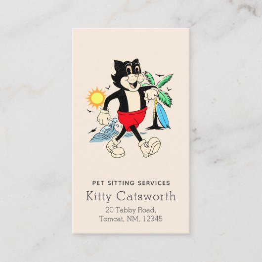 Funny Happy Retro Tropical Cartoon Cat Visitekaartje (Voorkant)
