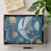 Funny Happy Shark Blue Ocean Animal Pattern Tissuepapier (Geschenk)