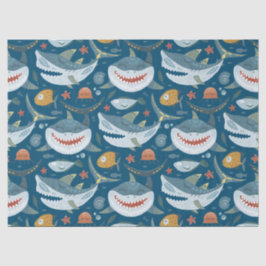 Funny Happy Shark Blue Ocean Animal Pattern Tissuepapier