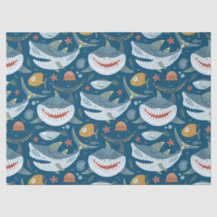 Funny Happy Shark Blue Ocean Animal Pattern Tissuepapier