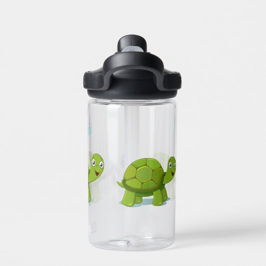 Funny Happy Tortoise Cartoon Waterfles (Achterkant)