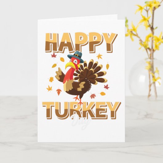 Funny Happy Turkey Thanksgiving Kaart (Gele Bloem)
