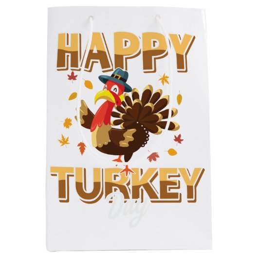 Funny Happy Turkey Thanksgiving Medium Cadeauzakje (Voorkant)
