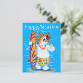 Funny Happy Vacation Kaart Zomer Sneeuwman Surfer (Staand voorkant)