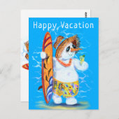Funny Happy Vacation Kaart Zomer Sneeuwman Surfer (Voorkant / Achterkant)