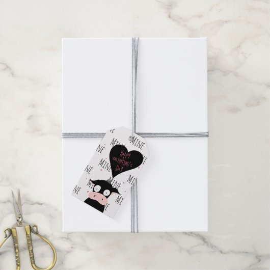 Funny Happy Valentijnsdag "Mine Pattern" Koe Cadeaulabel (Met Touw)