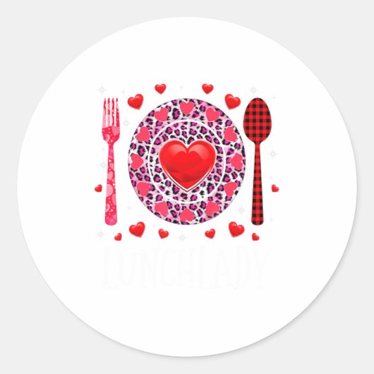 Funny Happy Valentines Day Lunch Lady Leopard Hea Ronde Sticker (Voorkant)