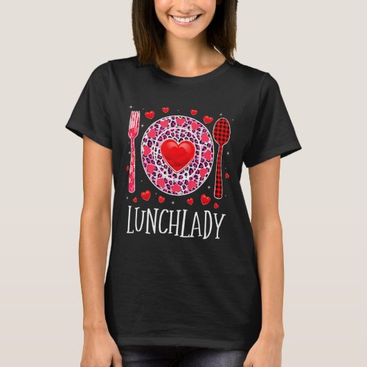 Funny Happy Valentines Day Lunch Lady Leopard Hea  T-shirt (Voorkant)