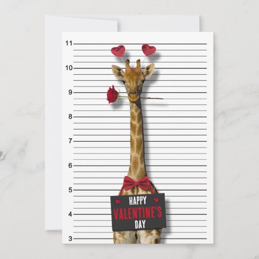 Funny Happy Valentine's Day Mugshot Guilty Giraffe Kaart (Voorkant)