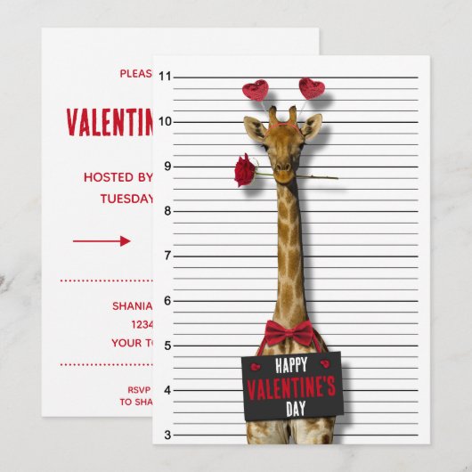 Funny Happy Valentine's Day Mugshot Guilty Giraffe Kaart (Voorkant / Achterkant)