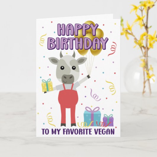 Funny Happy Vegan Birthday Kaart (Gele Bloem)
