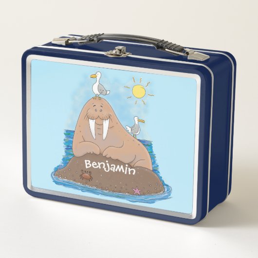Funny happy walrus cartoon illustratie (Voorkant)