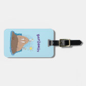 Funny happy walrus cartoon illustratie bagagelabel (Voorkant horizontaal)