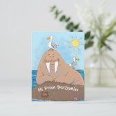 Funny happy walrus cartoon illustratie briefkaart (Staand voorkant)