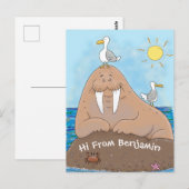 Funny happy walrus cartoon illustratie briefkaart (Voorkant / Achterkant)