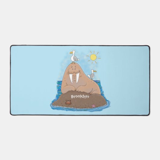 Funny happy walrus cartoon illustratie bureaumat (Voorkant)