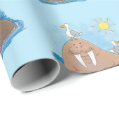 Funny happy walrus cartoon illustratie cadeaupapier (Rol Hoek)