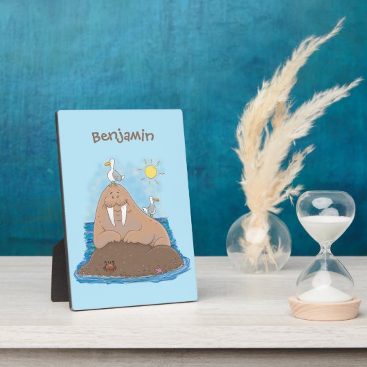 Funny happy walrus cartoon illustratie fotoplaat (Zijkant)